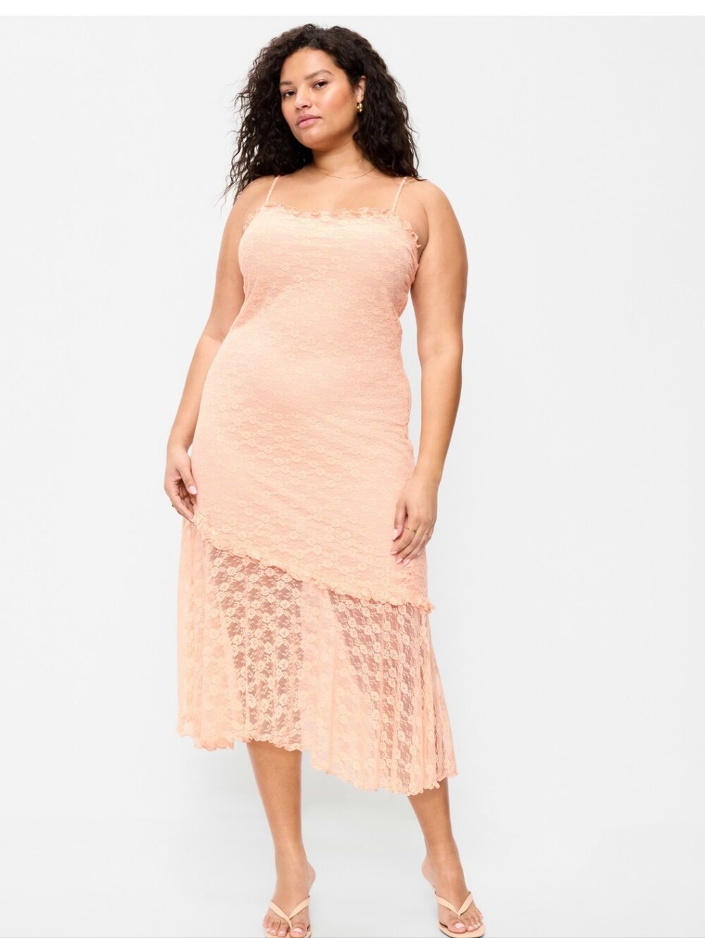 Lace Midi Slip Dress In Peach